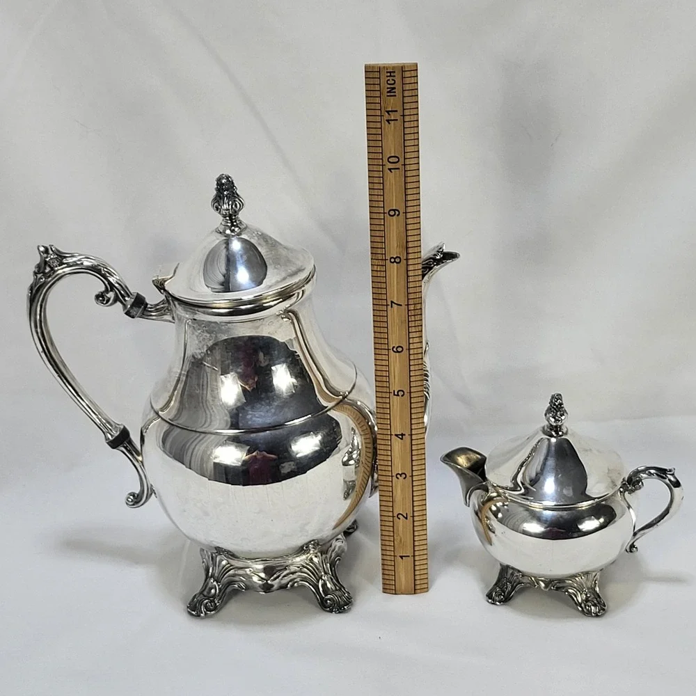 FB Rogers Silver Co 1883 Victorian Teapot Lidded Creamer Bowl Set Silverplate